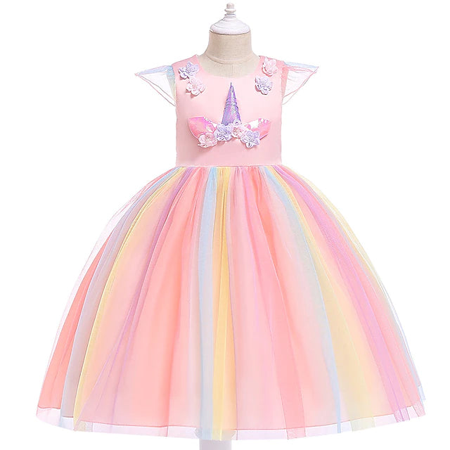 Little Girls' Dress Unicorn Rainbow Patchwork Colorful Tulle Dress Kids' Clothing Pink 2-3 Years - DailySale
