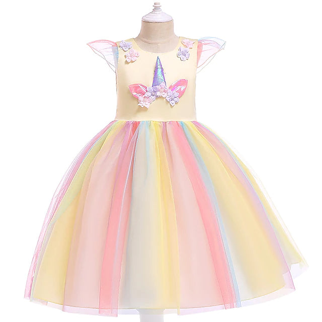 Little Girls' Dress Unicorn Rainbow Patchwork Colorful Tulle Dress Kids' Clothing Yellow 2-3 Years - DailySale