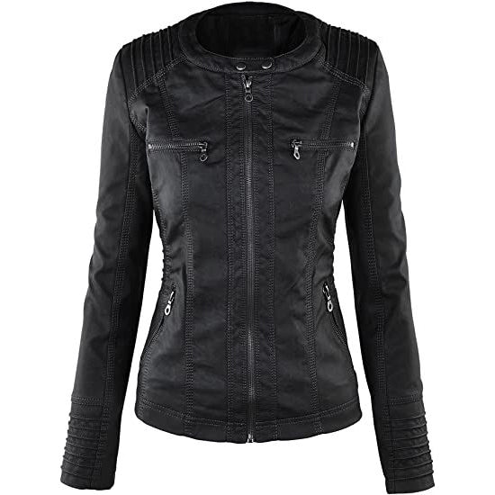 Lock and Love Women's Removable Hooded Faux Leather Jacket Women's Outerwear - DailySale