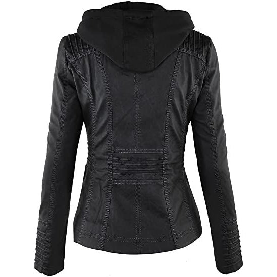 Lock and Love Women's Removable Hooded Faux Leather Jacket Women's Outerwear - DailySale