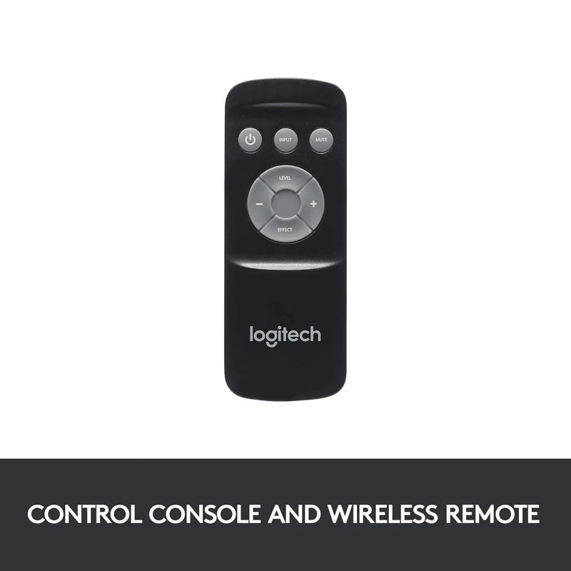 Front view of the Logitech Z906 5.1 Surround Sound Speaker System remote control, over a white background