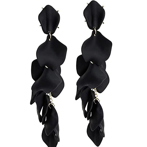 Long Acrylic Rose Petal Earrings Earrings Black - DailySale