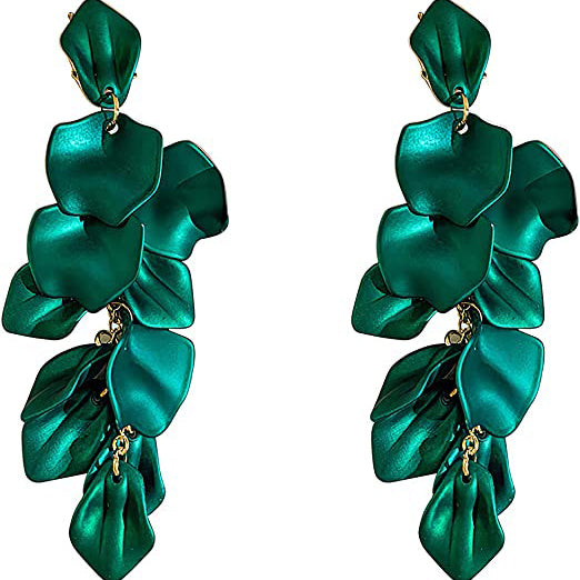 Long Acrylic Rose Petal Earrings Earrings Dark Green - DailySale