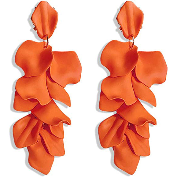 Long Acrylic Rose Petal Earrings Earrings Orange - DailySale