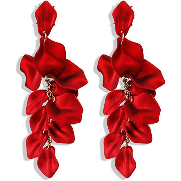 Long Acrylic Rose Petal Earrings Earrings Red - DailySale