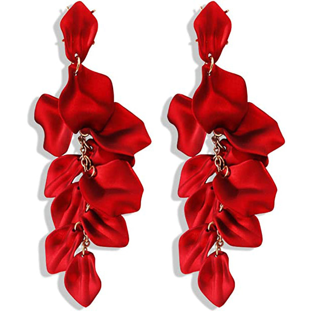 Long Acrylic Rose Petal Earrings Earrings Red - DailySale