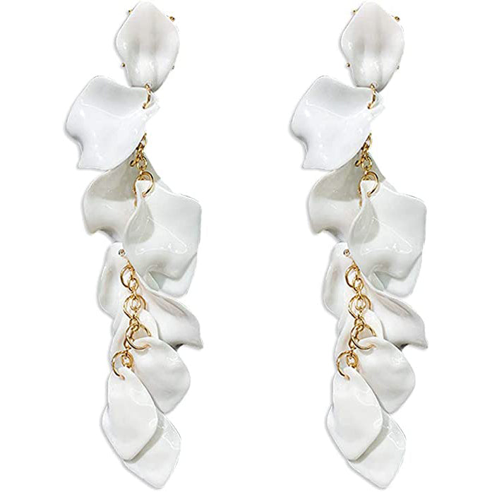 Long Acrylic Rose Petal Earrings Earrings White - DailySale