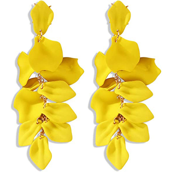 Long Acrylic Rose Petal Earrings Earrings Yellow - DailySale