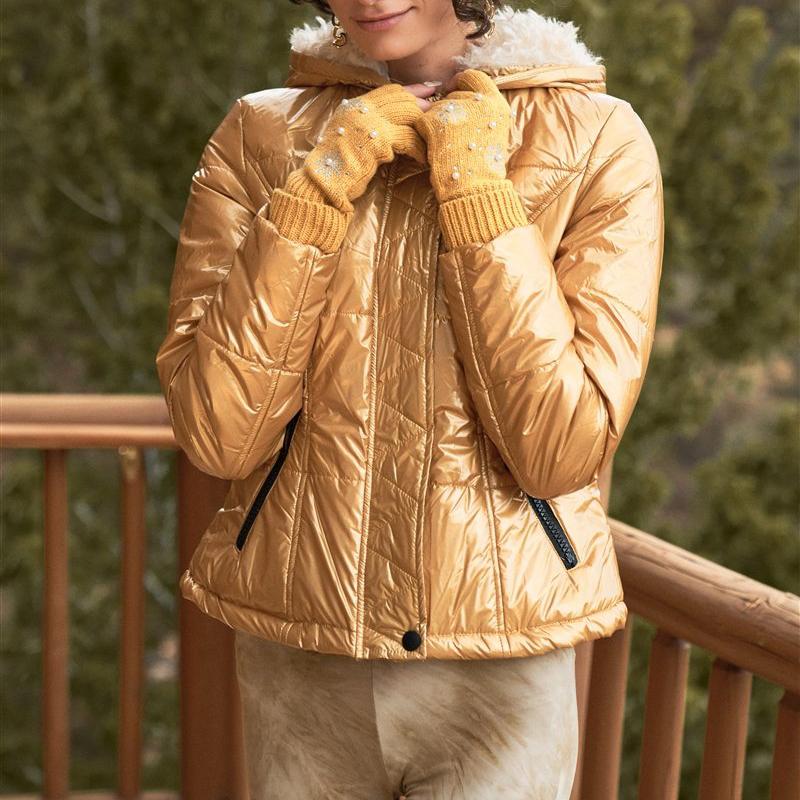 Long Sleeve Fuzzy Faux Fur Hood Padded Jacket Women's Outerwear S - DailySale