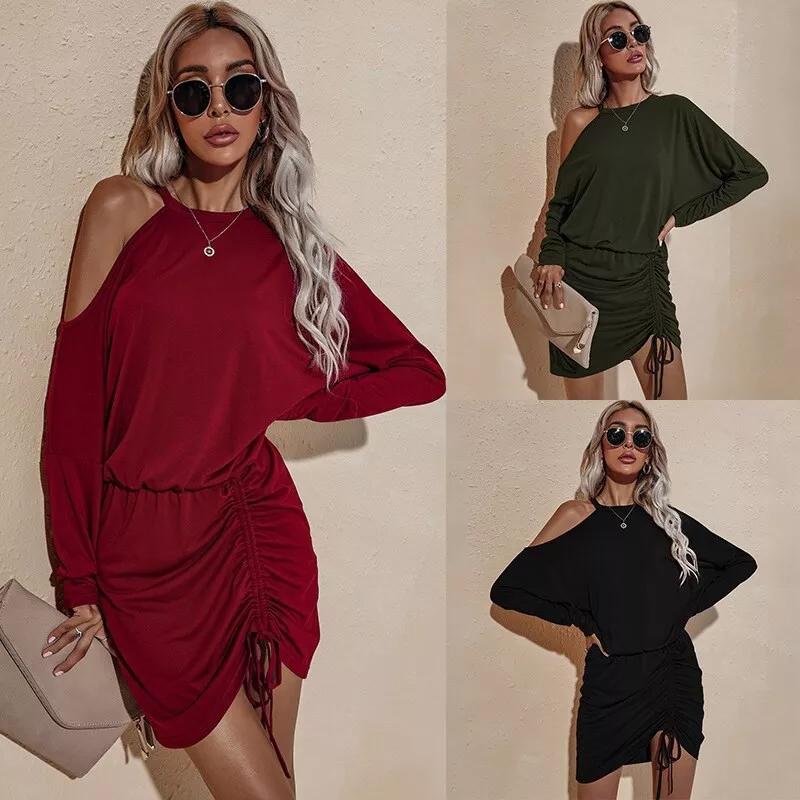 Long Sleeve Off Shoulder Sexy Loose Tie Dress Women's Clothing - DailySale