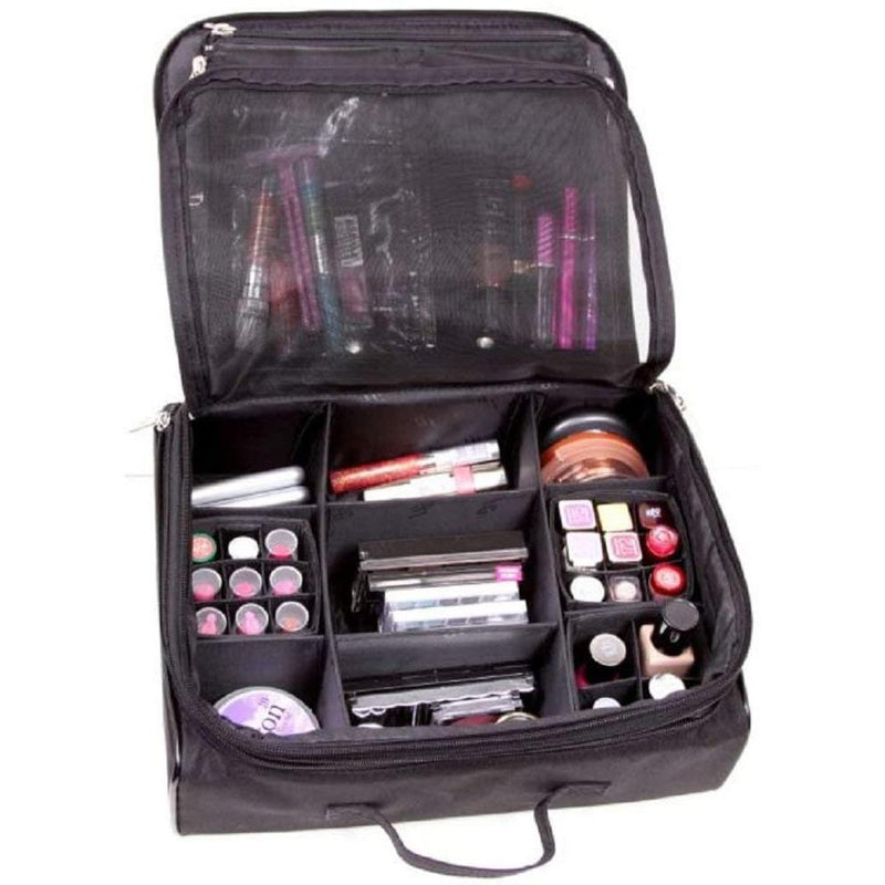 Open view of Lori Greiner Ultimate Cosmetic Organizer Case showing its contents