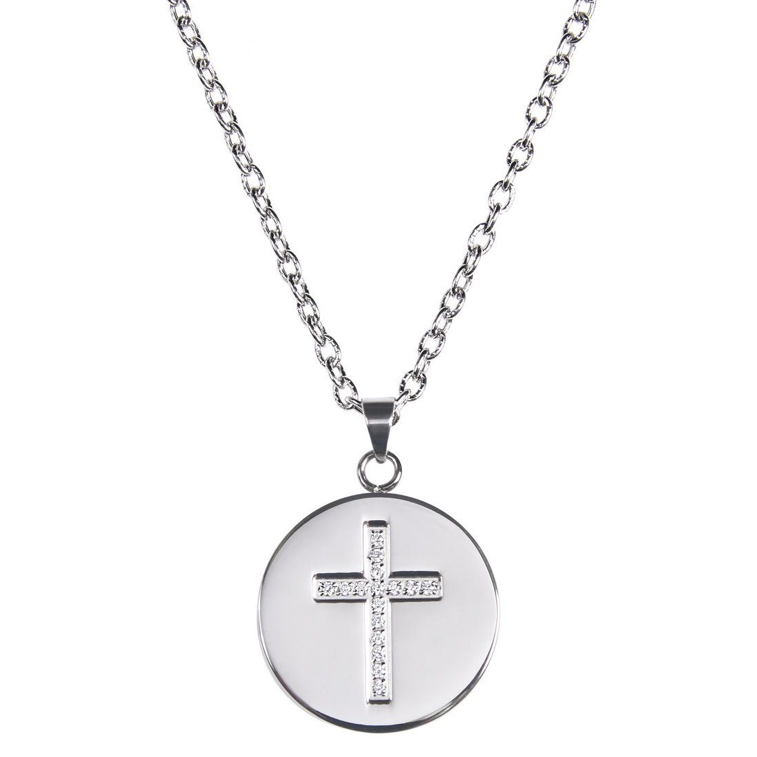 Love, Faith, & Survival Cubic Zirconia Disc Necklace Necklaces Cross - DailySale