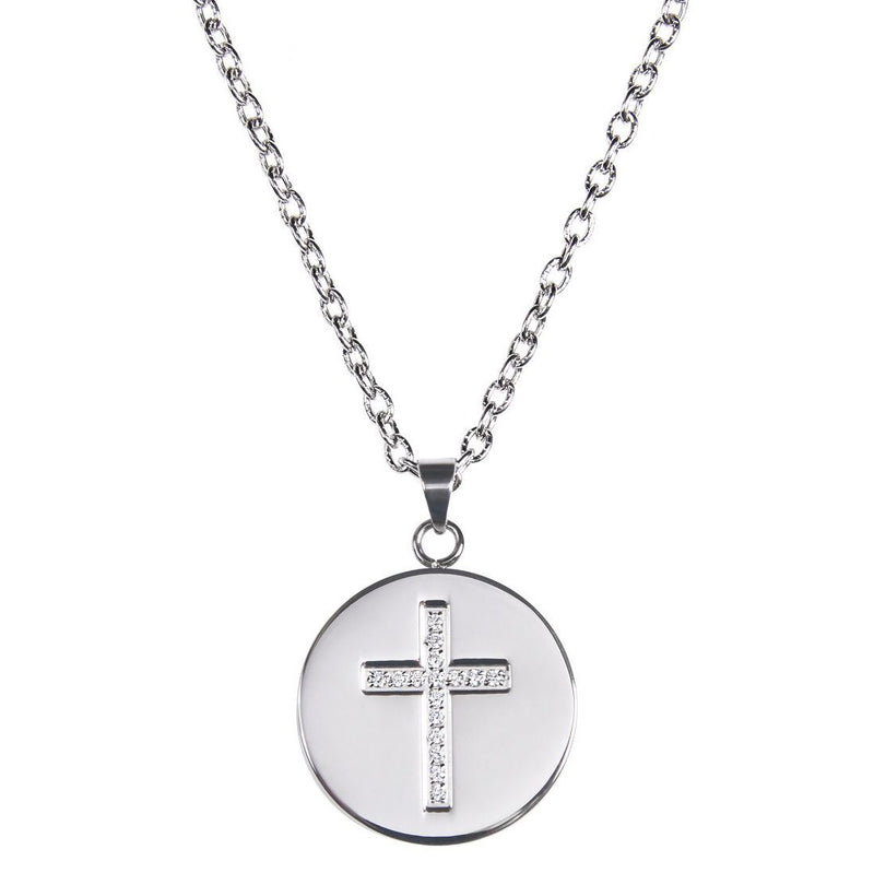 Love, Faith, & Survival Cubic Zirconia Disc Necklace Necklaces Cross - DailySale