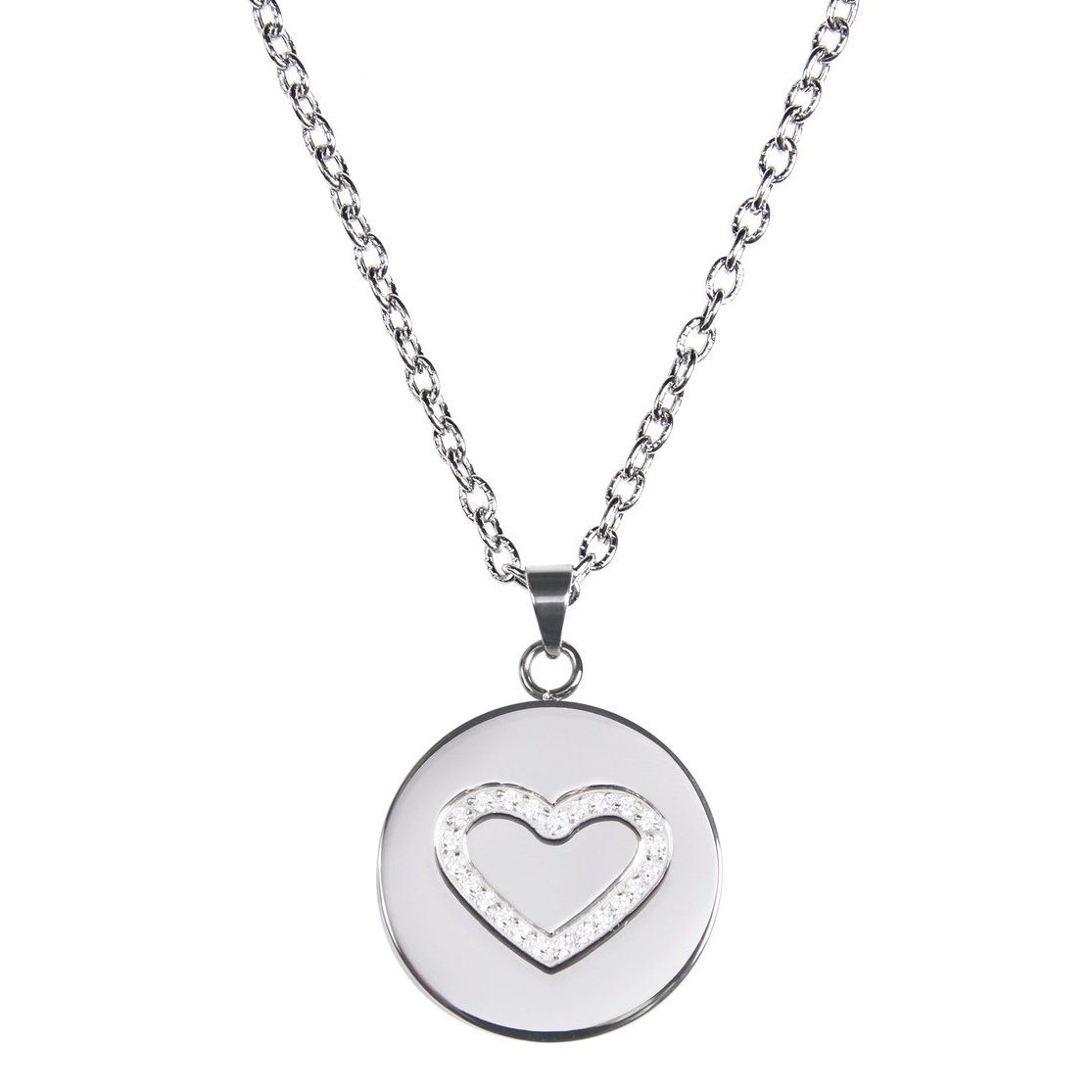 Love, Faith, & Survival Cubic Zirconia Disc Necklace Necklaces Heart - DailySale