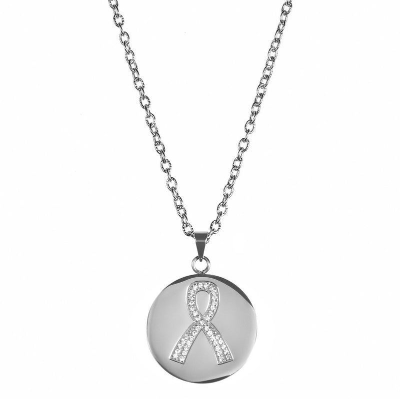 Love, Faith, & Survival Cubic Zirconia Disc Necklace Necklaces Ribbon - DailySale
