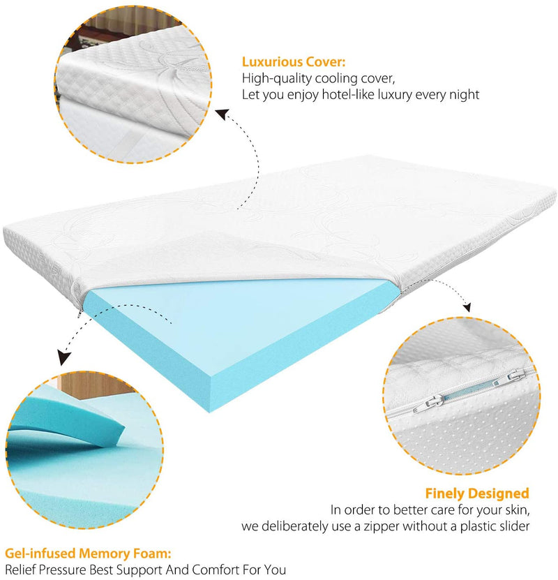 LSOFT Mattress Pad Gel Infused Memory Foam Mattress Topper 4 Corner Elastic Anchor Band Washable Bed Cover Bedding - DailySale