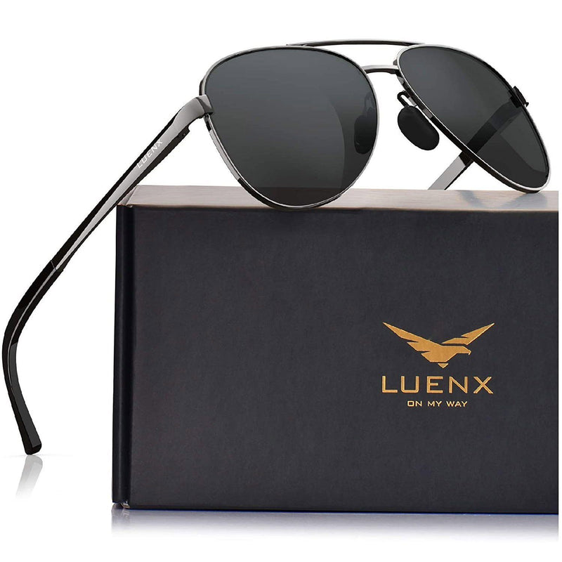 LUENX Aviator Sunglasses Men Women Polarized UV400 Metal Frame 60MM Men's Accessories Black - DailySale
