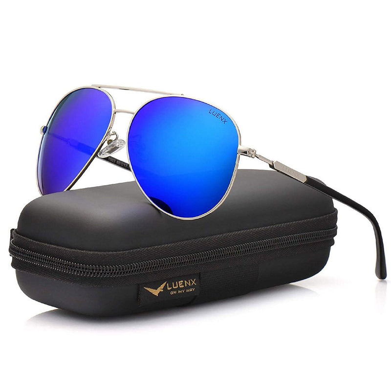 LUENX Aviator Sunglasses Men Women Polarized UV400 Metal Frame 60MM Men's Accessories Blue - DailySale