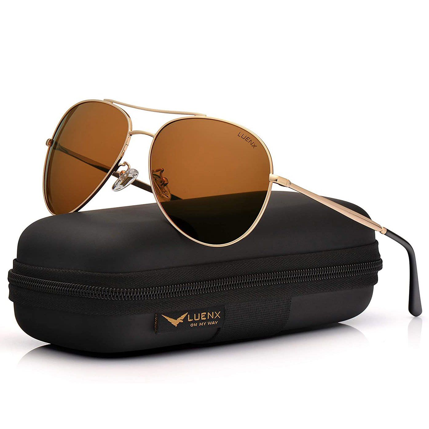 LUENX Aviator Sunglasses Men Women Polarized UV400 Metal Frame 60MM Men's Accessories Brown - DailySale