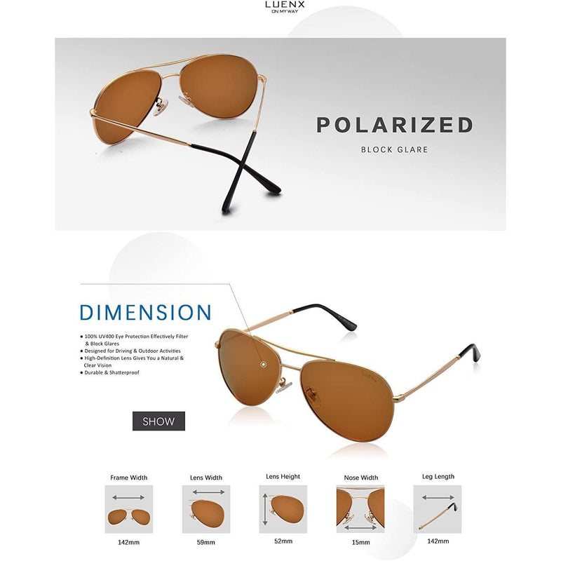 LUENX Aviator Sunglasses Men Women Polarized UV400 Metal Frame 60MM Men's Accessories - DailySale
