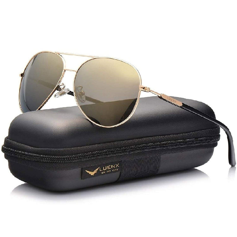 LUENX Aviator Sunglasses Men Women Polarized UV400 Metal Frame 60MM Men's Accessories Gold - DailySale