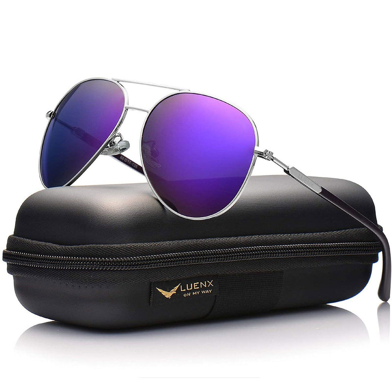 LUENX Aviator Sunglasses Men Women Polarized UV400 Metal Frame 60MM Men's Accessories Purple - DailySale