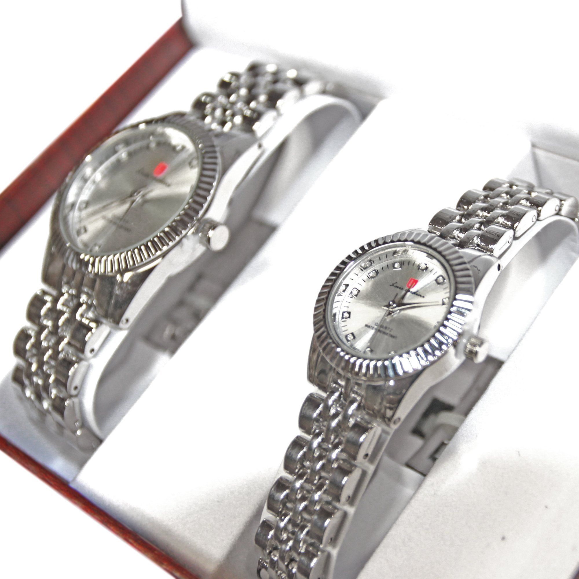 Luis Cardini Stainless Steel His & Her Couple Watch Women's Shoes & Accessories - DailySale