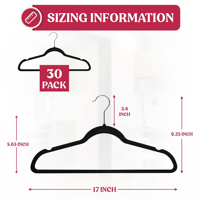Lux Decor Collection Velvet Hangers Non-Slip Cloth Storage Organizer Space Saving Closet Clothing Hanger Pack | Black