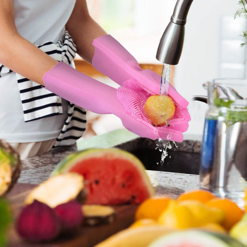 Magic Silicone Brush Dishwashing Gloves Kitchen & Dining - DailySale