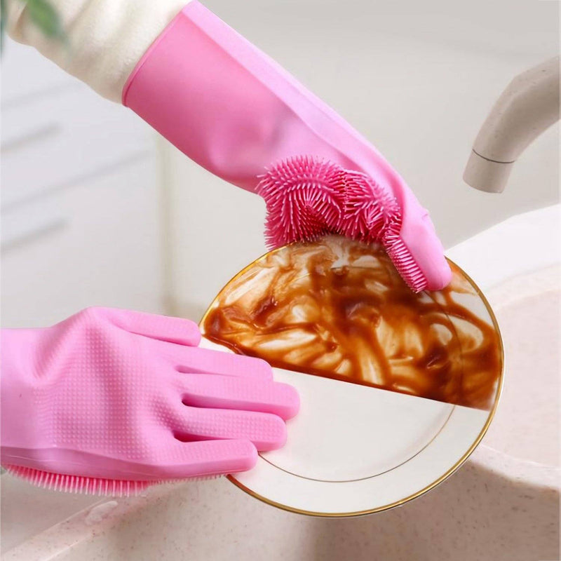 Magic Silicone Brush Dishwashing Gloves Kitchen & Dining - DailySale