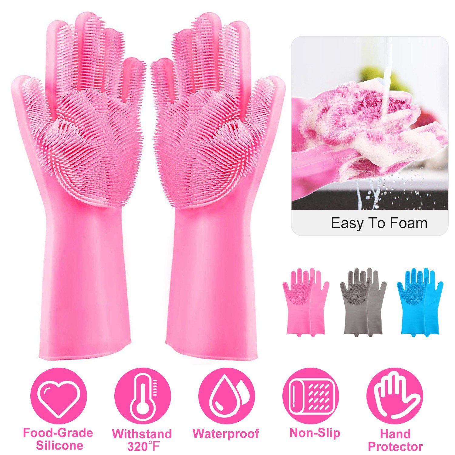 Magic Silicone Brush Dishwashing Gloves Kitchen & Dining - DailySale