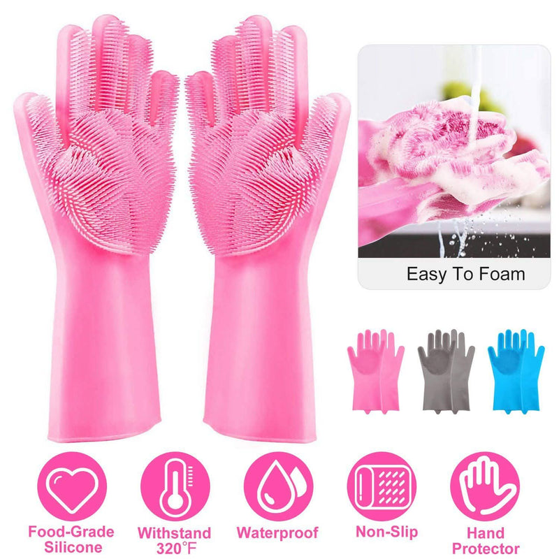 Magic Silicone Brush Dishwashing Gloves Kitchen & Dining - DailySale