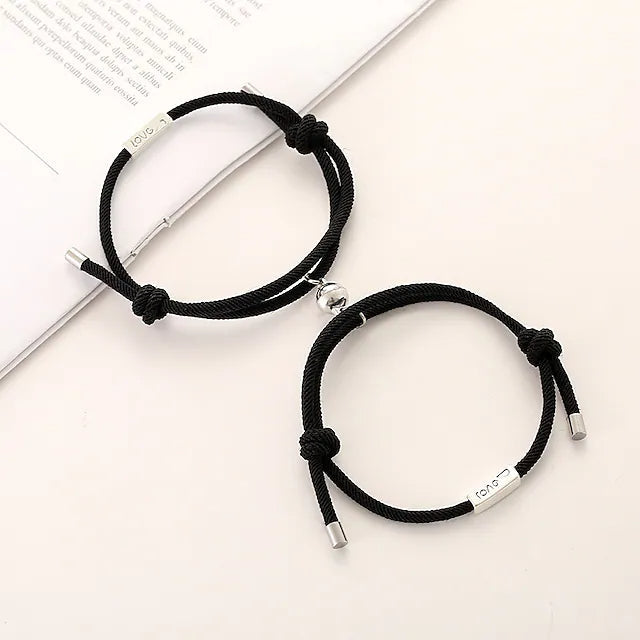 Magnetic Adjustable Simple Rope Couple Bracelet Bracelets Black - DailySale