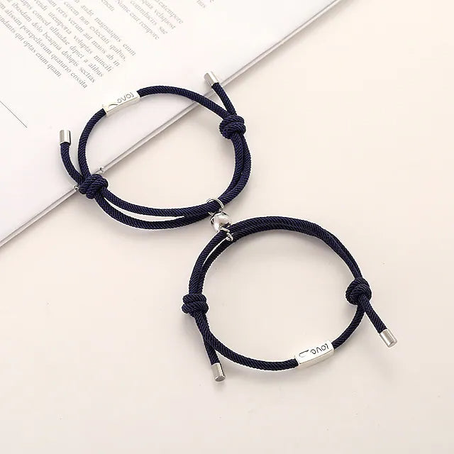 Magnetic Adjustable Simple Rope Couple Bracelet Bracelets Dark Blue - DailySale