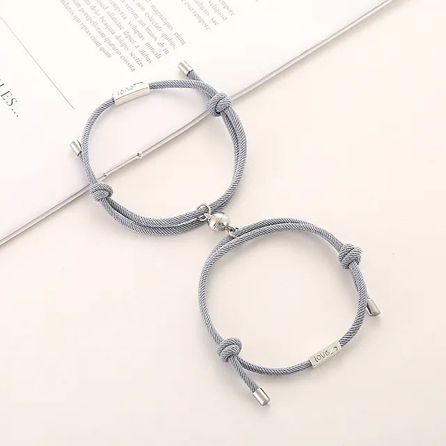 Magnetic Adjustable Simple Rope Couple Bracelet Bracelets Gray - DailySale