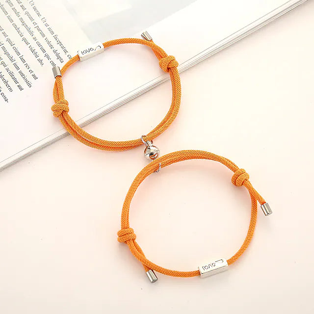 Magnetic Adjustable Simple Rope Couple Bracelet Bracelets Light Brown - DailySale