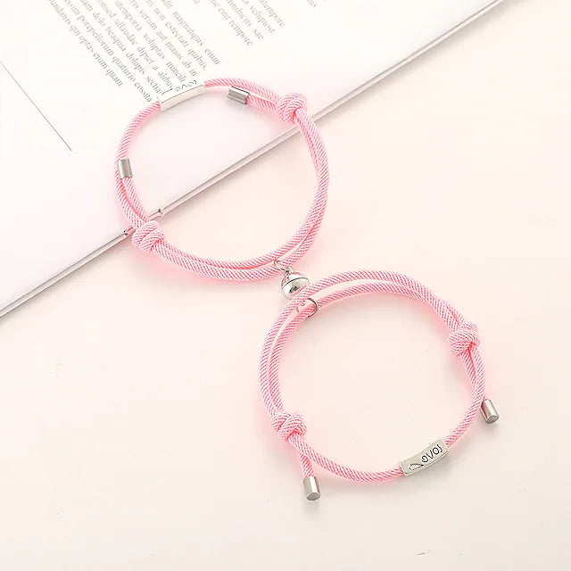 Magnetic Adjustable Simple Rope Couple Bracelet Bracelets Pink - DailySale
