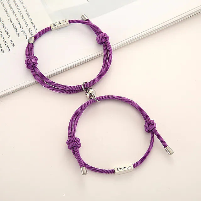 Magnetic Adjustable Simple Rope Couple Bracelet Bracelets Purple - DailySale