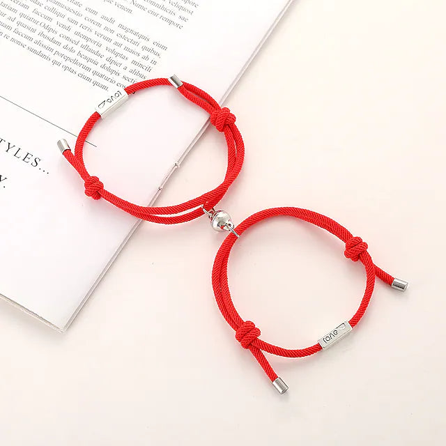 Magnetic Adjustable Simple Rope Couple Bracelet Bracelets Red - DailySale