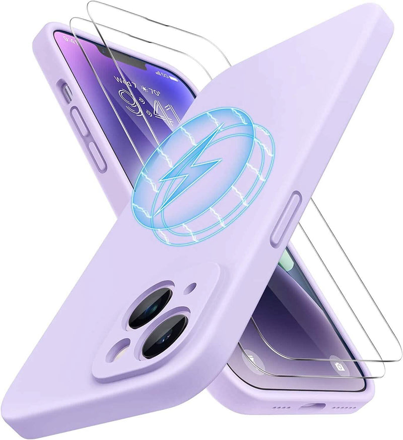 Magnetic MagSafe Case for iPhone 14 Plus with Glass Screen Protector, Silicone Case 6.7 inch Mobile Accessories - DailySale