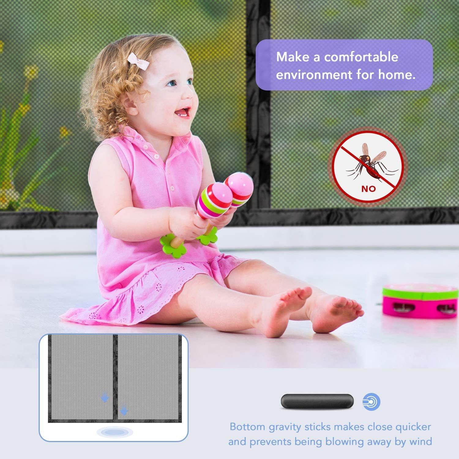 Magnetic Screen Door With Durable Fiberglass Mosquito Mesh Curtain Garden & Patio - DailySale