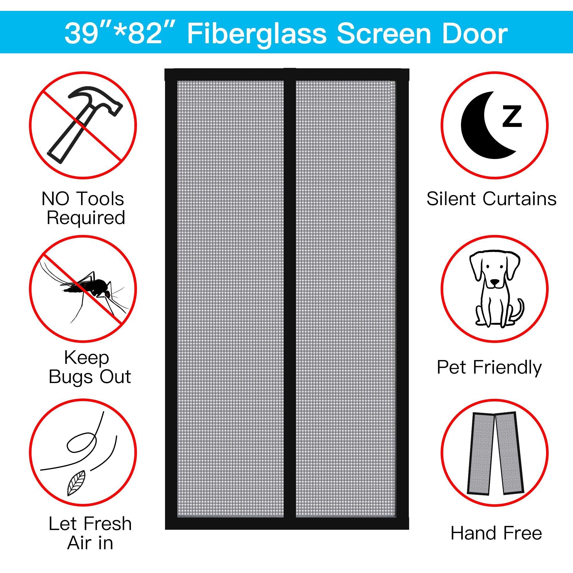 Magnetic Screen Door With Durable Fiberglass Mosquito Mesh Curtain Garden & Patio - DailySale