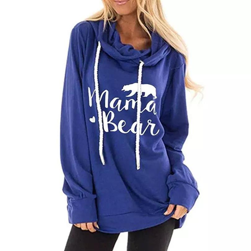 Mama Bear Hooded Fashion Tunic Women's Clothing Blue S - DailySale