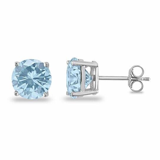 March Birthstone Aquamarine 925 Sterling Silver Round Cz Stud Casting Earrings Earrings - DailySale