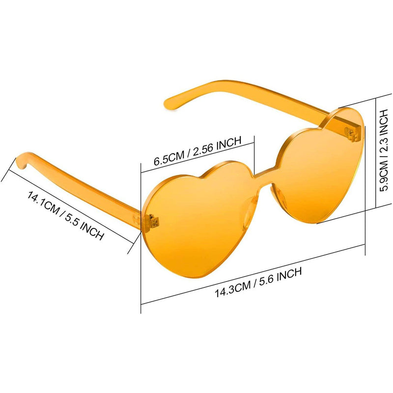 Yellow Maxdot Heart Shape Party Sunglasses with dimensions