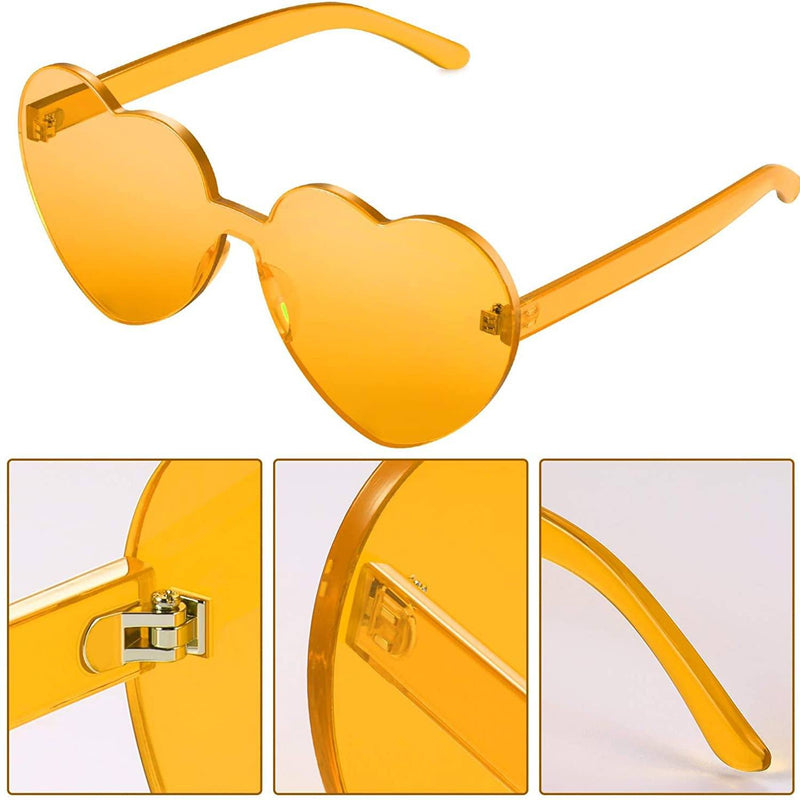 Yellow Maxdot Heart Shape Party Sunglasses, with insets highlighting the arm hinge mechanism