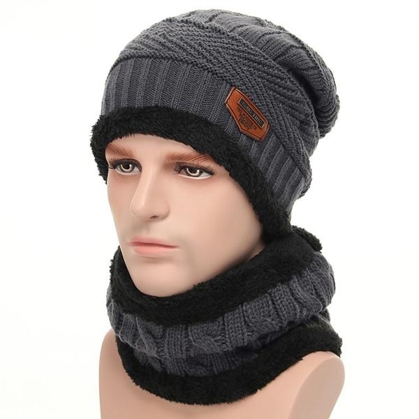 Men And Women Knitted Winter Scarf & Hat Fleece Lined Bonnet Beanies Men's Shoes & Accessories Gray - DailySale