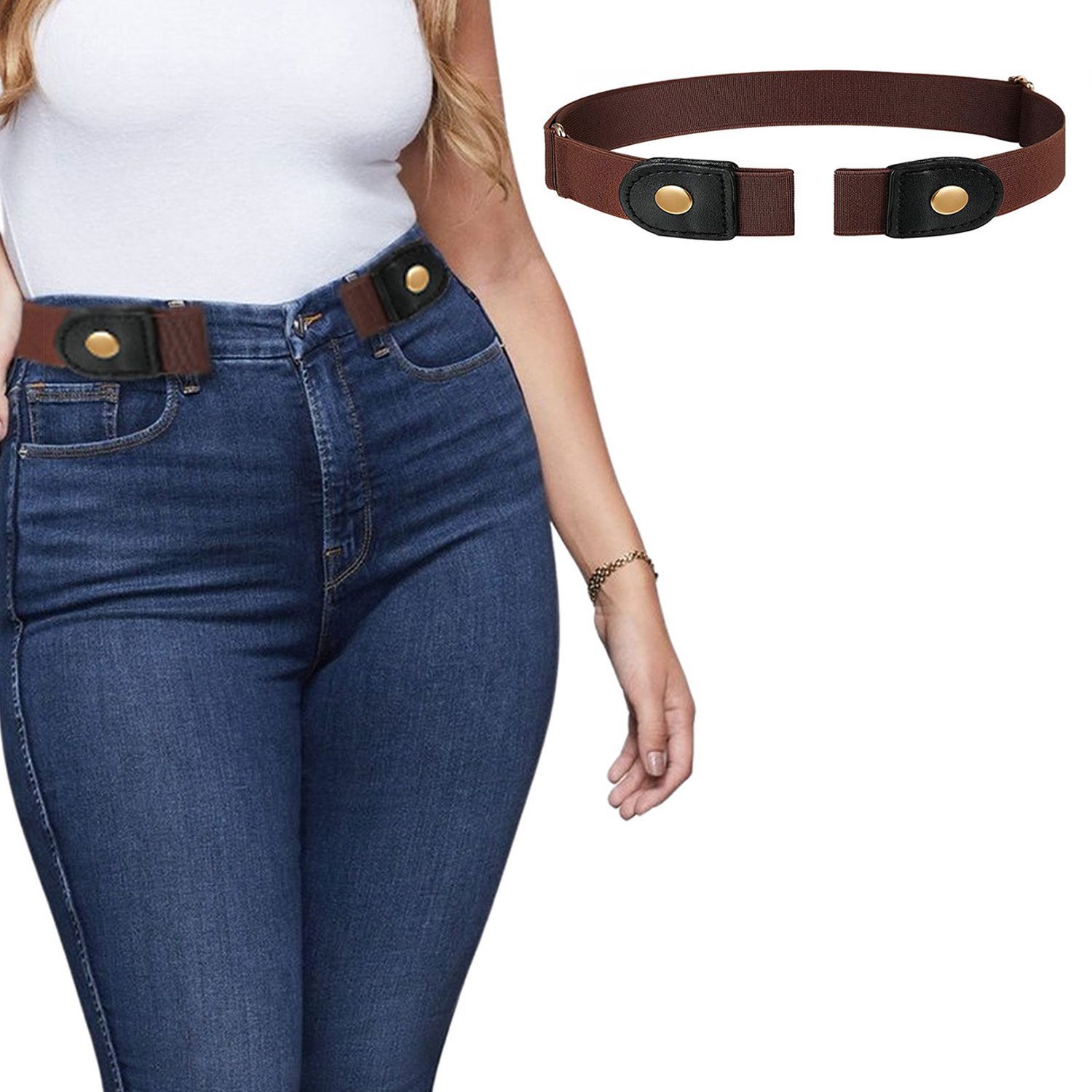 Men And Women's Buckle Free Adjustable Stretch Belts Men's Accessories Brown - DailySale