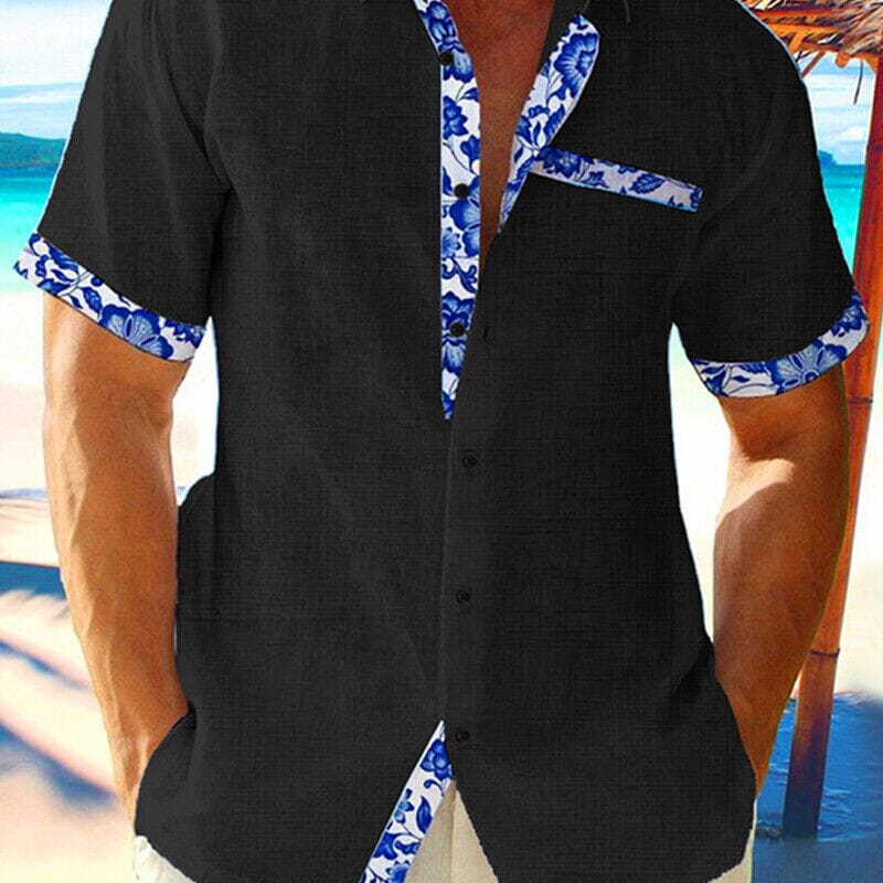 Men Casual Shirt Button Down Short Sleeve Men's Tops Black S - DailySale