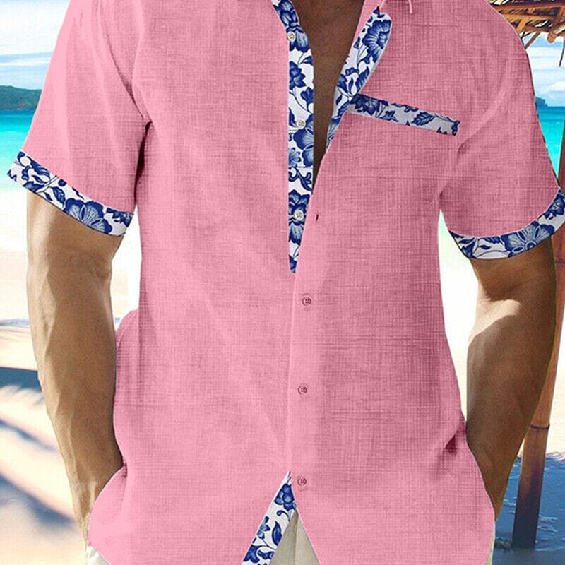 Men Casual Shirt Button Down Short Sleeve Men's Tops Pink S - DailySale